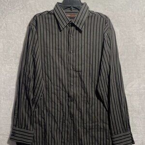 Perry Ellis Groomed Mens Size XL Dress Shirt Long Sleeve Button Up Black Gray